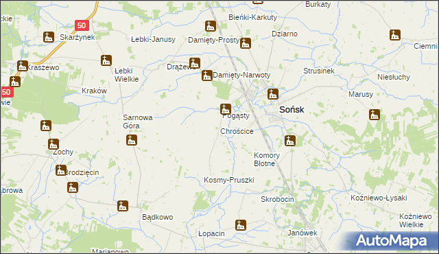 mapa Chrościce gmina Sońsk, Chrościce gmina Sońsk na mapie Targeo