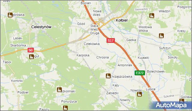 mapa Chrosna gmina Kołbiel, Chrosna gmina Kołbiel na mapie Targeo