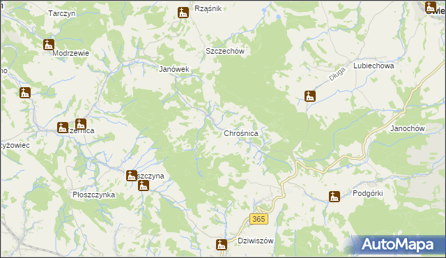 mapa Chrośnica gmina Jeżów Sudecki, Chrośnica gmina Jeżów Sudecki na mapie Targeo