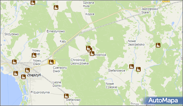 mapa Chrośnica gmina Zbąszyń, Chrośnica gmina Zbąszyń na mapie Targeo