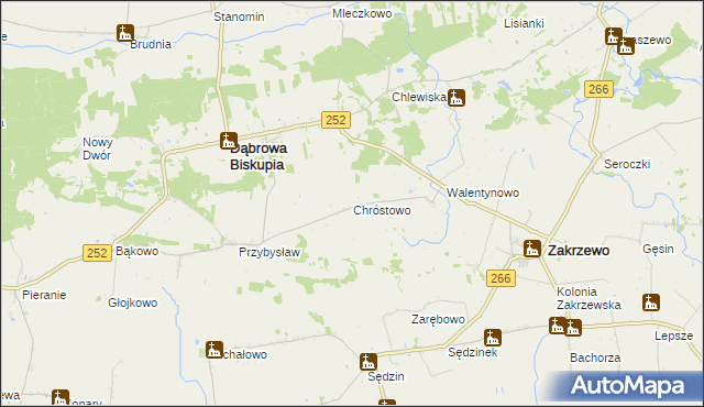 mapa Chróstowo gmina Dąbrowa Biskupia, Chróstowo gmina Dąbrowa Biskupia na mapie Targeo