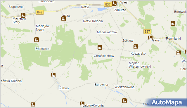mapa Chruściechów gmina Żółkiewka, Chruściechów gmina Żółkiewka na mapie Targeo