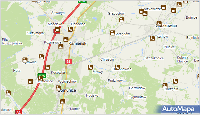 mapa Chruścin gmina Gomunice, Chruścin gmina Gomunice na mapie Targeo