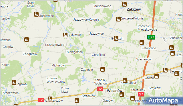 mapa Chruślice, Chruślice na mapie Targeo