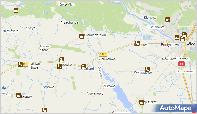 mapa Chrustowo gmina Oborniki, Chrustowo gmina Oborniki na mapie Targeo