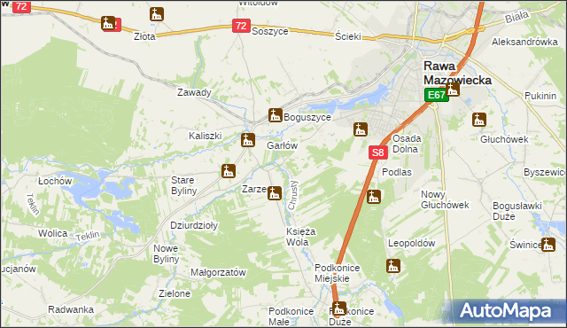 mapa Chrusty gmina Rawa Mazowiecka, Chrusty gmina Rawa Mazowiecka na mapie Targeo