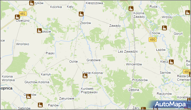 mapa Chrusty gmina Widawa, Chrusty gmina Widawa na mapie Targeo