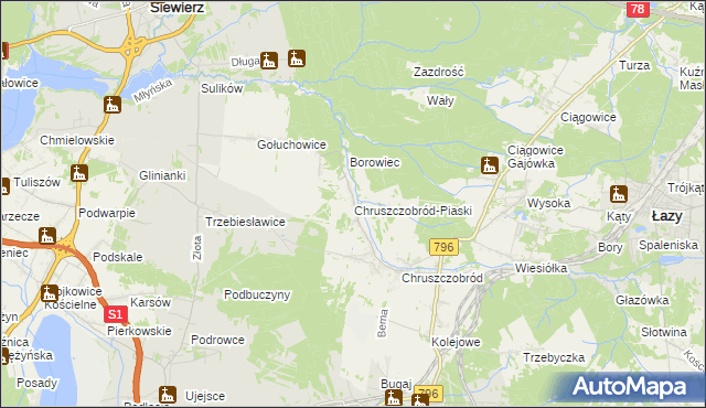 mapa Chruszczobród-Piaski, Chruszczobród-Piaski na mapie Targeo