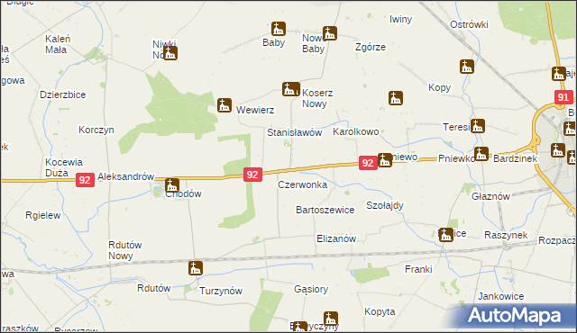 mapa Chrzanowo gmina Chodów, Chrzanowo gmina Chodów na mapie Targeo