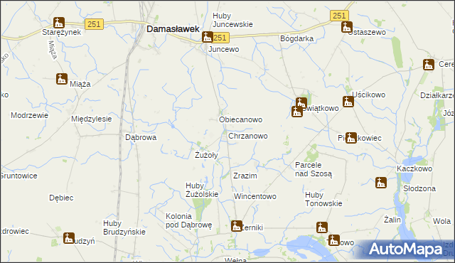 mapa Chrzanowo gmina Janowiec Wielkopolski, Chrzanowo gmina Janowiec Wielkopolski na mapie Targeo