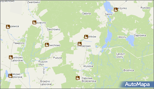 mapa Chrzanowo gmina Łęczyce, Chrzanowo gmina Łęczyce na mapie Targeo