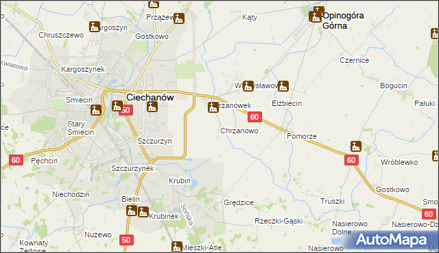 mapa Chrzanowo gmina Opinogóra Górna, Chrzanowo gmina Opinogóra Górna na mapie Targeo