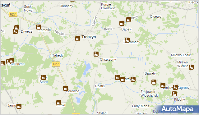 mapa Chrzczony gmina Troszyn, Chrzczony gmina Troszyn na mapie Targeo
