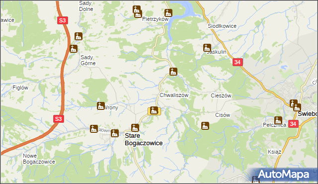 mapa Chwaliszów, Chwaliszów na mapie Targeo