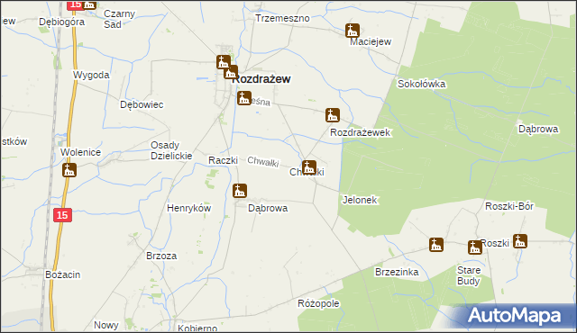 mapa Chwałki gmina Rozdrażew, Chwałki gmina Rozdrażew na mapie Targeo