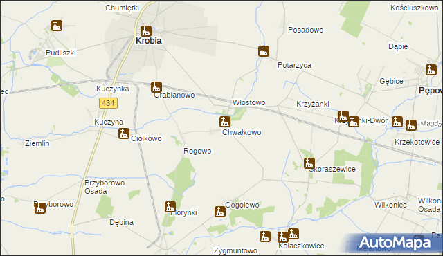 mapa Chwałkowo gmina Krobia, Chwałkowo gmina Krobia na mapie Targeo