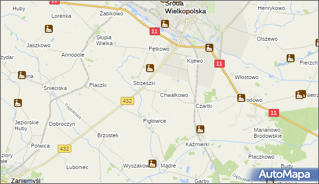 mapa Chwałkowo gmina Środa Wielkopolska, Chwałkowo gmina Środa Wielkopolska na mapie Targeo