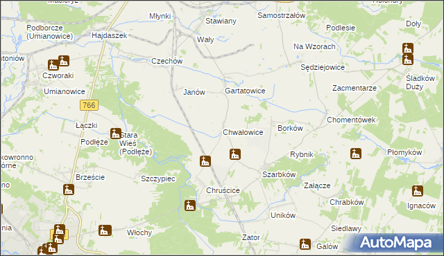 mapa Chwałowice gmina Pińczów, Chwałowice gmina Pińczów na mapie Targeo