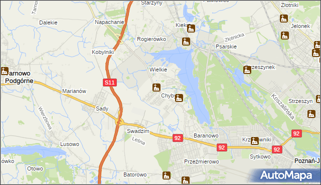 mapa Chyby gmina Tarnowo Podgórne, Chyby gmina Tarnowo Podgórne na mapie Targeo