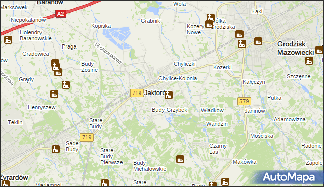 mapa Chylice gmina Jaktorów, Chylice gmina Jaktorów na mapie Targeo