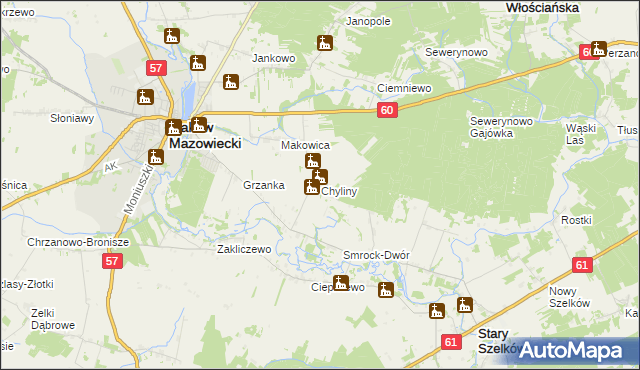 mapa Chyliny gmina Szelków, Chyliny gmina Szelków na mapie Targeo