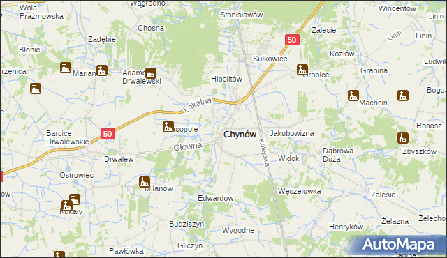 mapa Chynów powiat grójecki, Chynów powiat grójecki na mapie Targeo