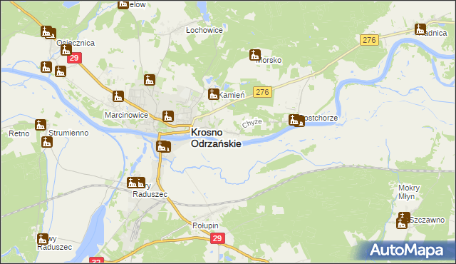 mapa Chyże gmina Krosno Odrzańskie, Chyże gmina Krosno Odrzańskie na mapie Targeo