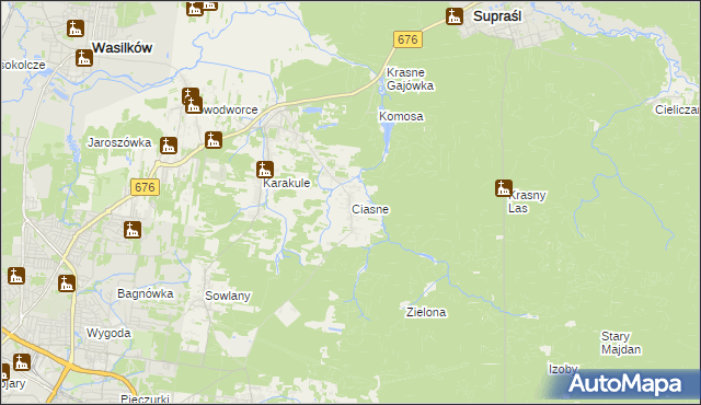 mapa Ciasne gmina Supraśl, Ciasne gmina Supraśl na mapie Targeo