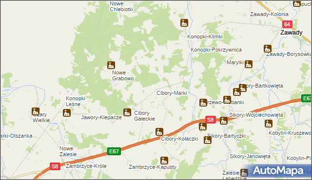 mapa Cibory-Marki, Cibory-Marki na mapie Targeo