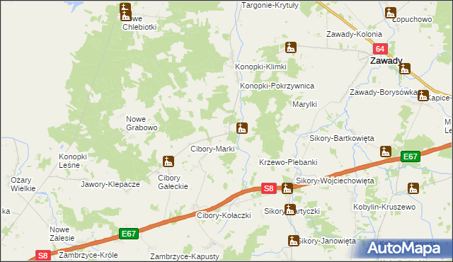 mapa Cibory-Witki, Cibory-Witki na mapie Targeo