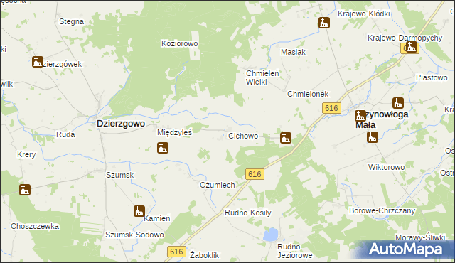 mapa Cichowo gmina Krzynowłoga Mała, Cichowo gmina Krzynowłoga Mała na mapie Targeo