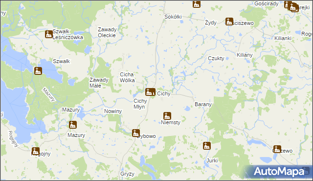 mapa Cichy gmina Świętajno, Cichy gmina Świętajno na mapie Targeo