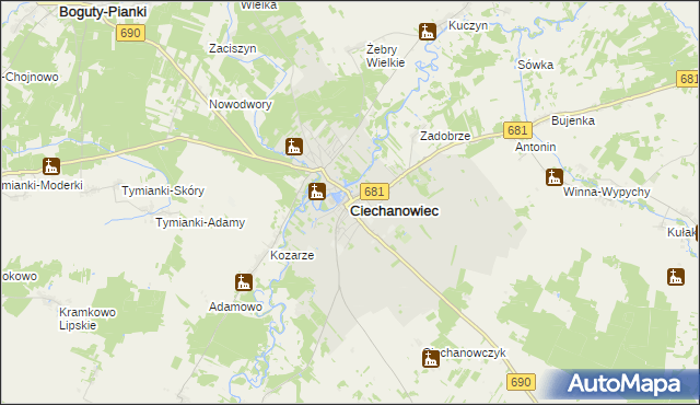 mapa Ciechanowiec, Ciechanowiec na mapie Targeo