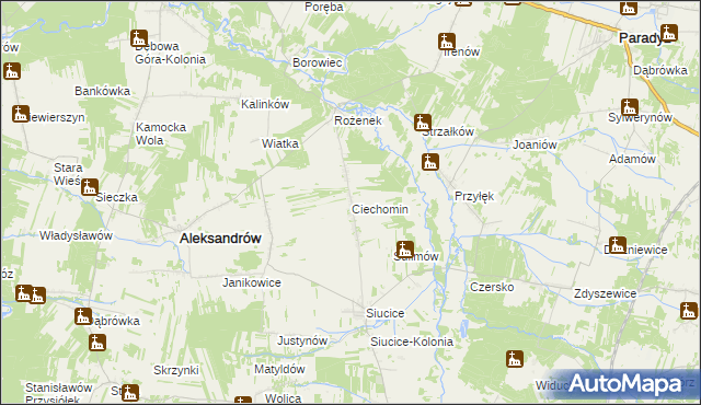 mapa Ciechomin gmina Aleksandrów, Ciechomin gmina Aleksandrów na mapie Targeo