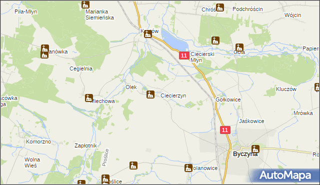 mapa Ciecierzyn gmina Byczyna, Ciecierzyn gmina Byczyna na mapie Targeo