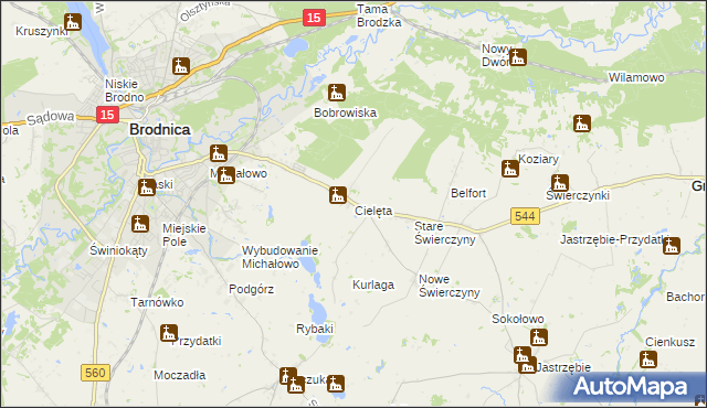 mapa Cielęta, Cielęta na mapie Targeo