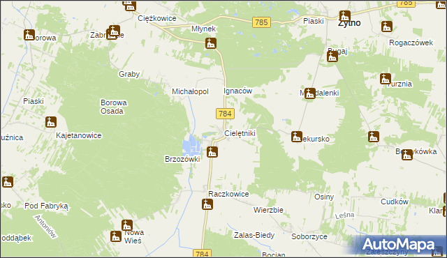 mapa Cielętniki gmina Dąbrowa Zielona, Cielętniki gmina Dąbrowa Zielona na mapie Targeo