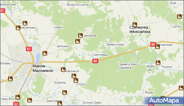 mapa Ciemniewo gmina Czerwonka, Ciemniewo gmina Czerwonka na mapie Targeo