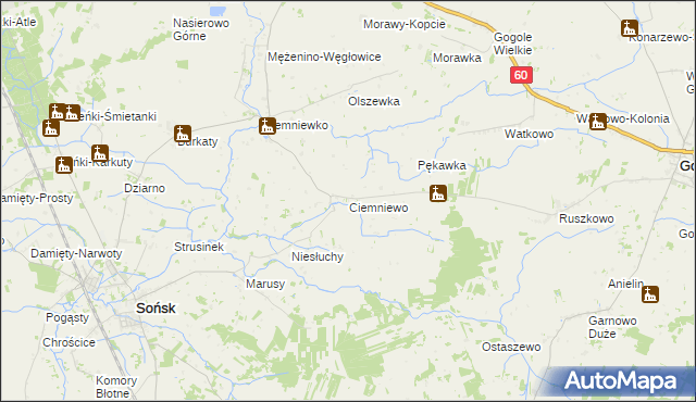 mapa Ciemniewo gmina Sońsk, Ciemniewo gmina Sońsk na mapie Targeo