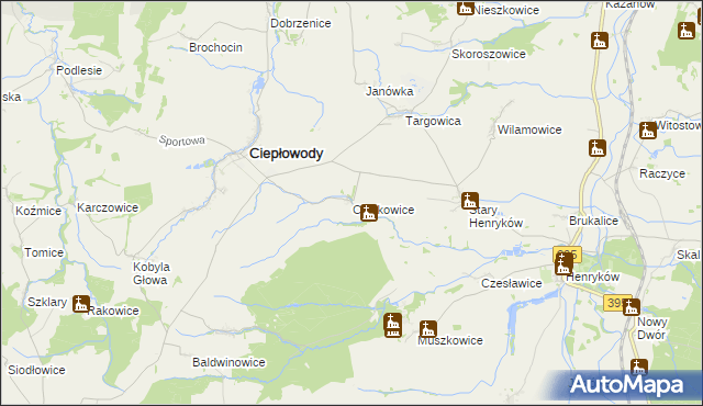 mapa Cienkowice, Cienkowice na mapie Targeo