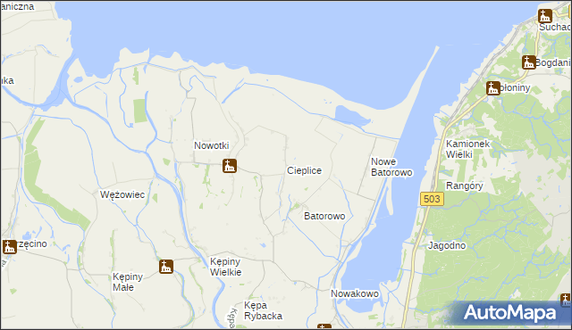 mapa Cieplice gmina Elbląg, Cieplice gmina Elbląg na mapie Targeo