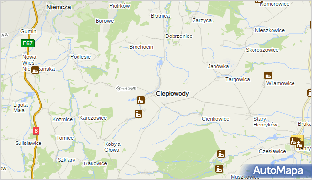 mapa Ciepłowody, Ciepłowody na mapie Targeo