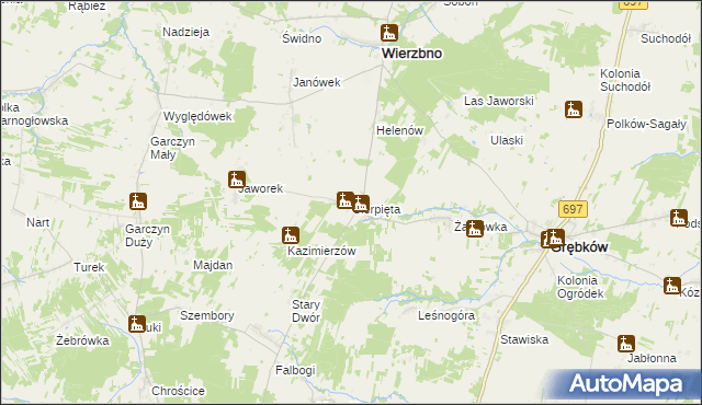 mapa Cierpięta gmina Wierzbno, Cierpięta gmina Wierzbno na mapie Targeo