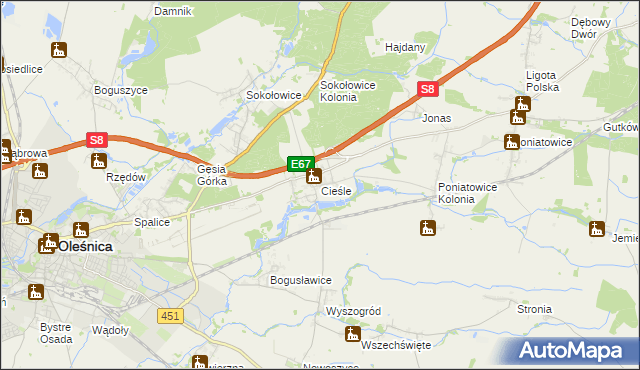 mapa Cieśle gmina Oleśnica, Cieśle gmina Oleśnica na mapie Targeo