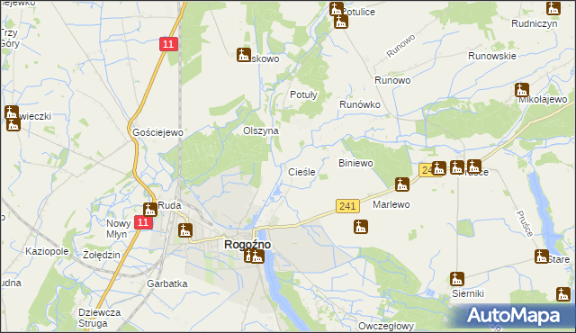 mapa Cieśle gmina Rogoźno, Cieśle gmina Rogoźno na mapie Targeo