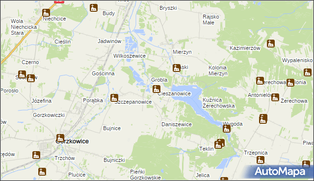 mapa Cieszanowice gmina Gorzkowice, Cieszanowice gmina Gorzkowice na mapie Targeo