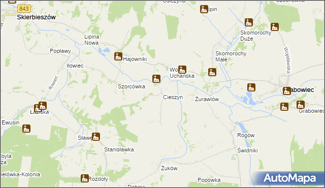 mapa Cieszyn gmina Grabowiec, Cieszyn gmina Grabowiec na mapie Targeo