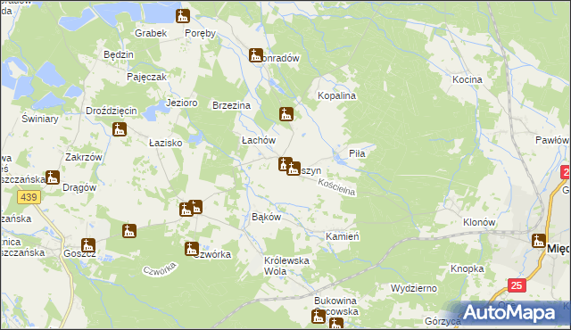 mapa Cieszyn gmina Sośnie, Cieszyn gmina Sośnie na mapie Targeo