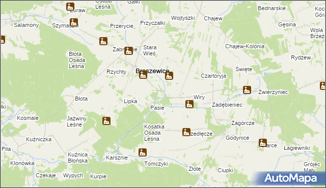 mapa Ciołki gmina Brąszewice, Ciołki gmina Brąszewice na mapie Targeo