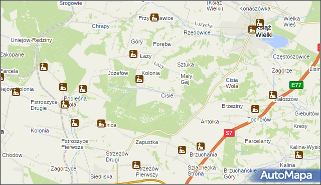 mapa Cisie gmina Książ Wielki, Cisie gmina Książ Wielki na mapie Targeo